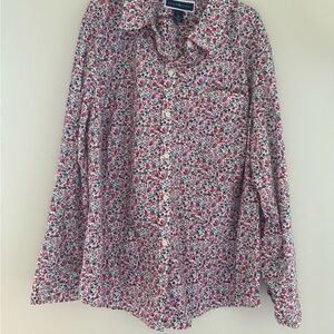 Karen Scott Red and White Floral Casual Button Down Shirt XL 100% Cotton